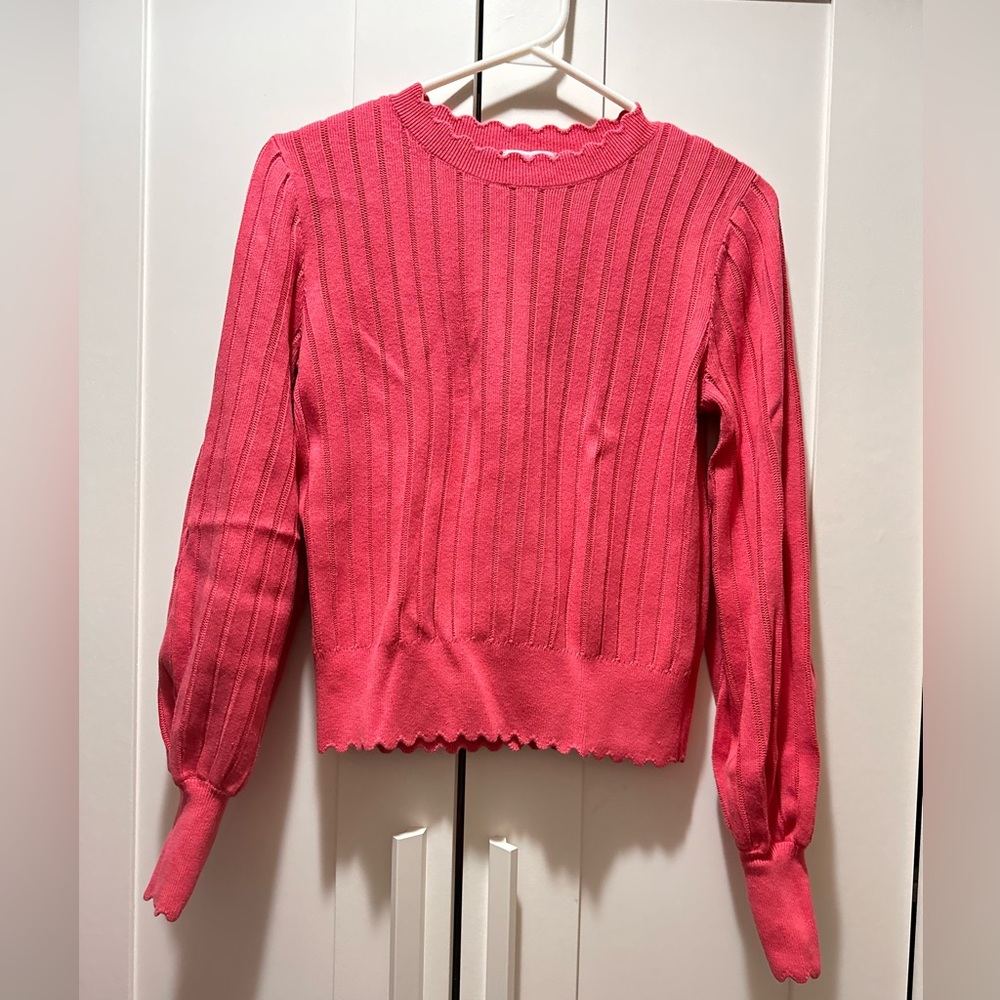 Kate Spade Coral pointelle rib scallop sweater